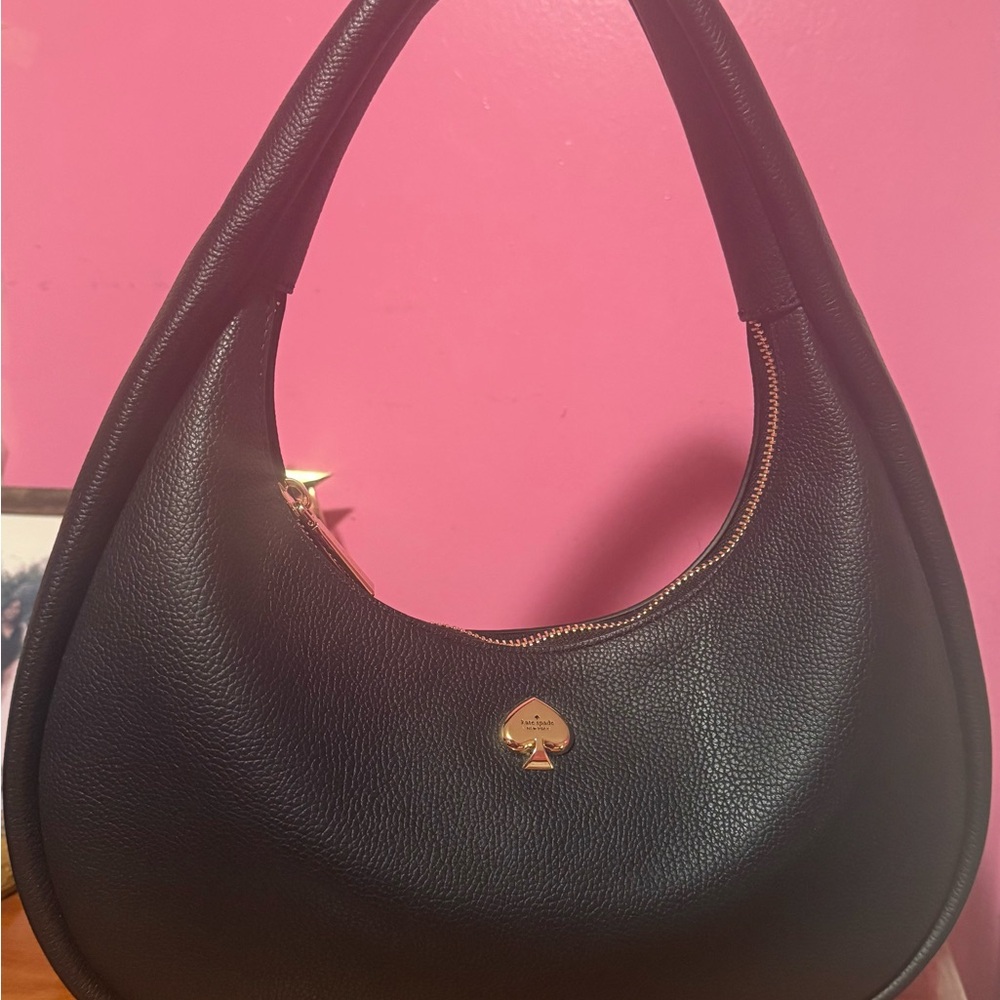 Kate Spade Black Hobo Bag with Gold Spade Emblem